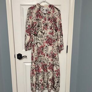 NWT [$595] Apiece Apart Cream and Pink Floral 3/4 Sleeve Dress. Silk. Size 8